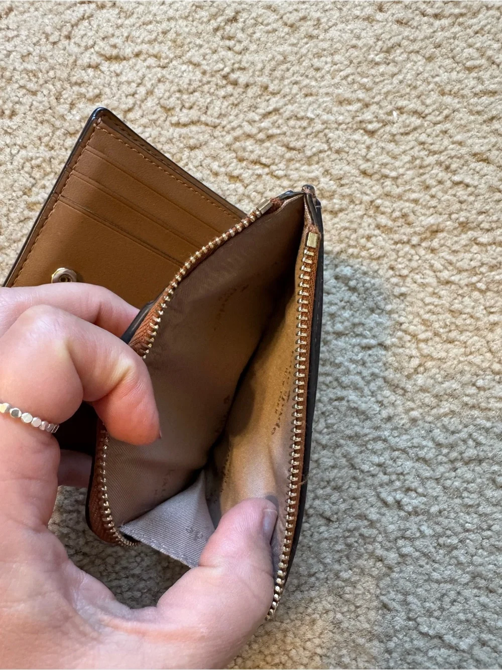kate spade Brown Saffiano Zip Wallet with Gold Logo